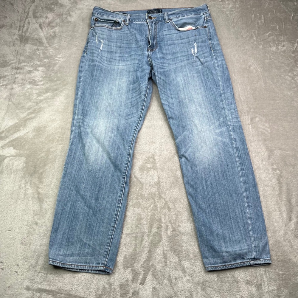 Lucky Brand 121 Heritage Slim Jeans Mens 36x30 Light Wash Blue Distressed Denim‎